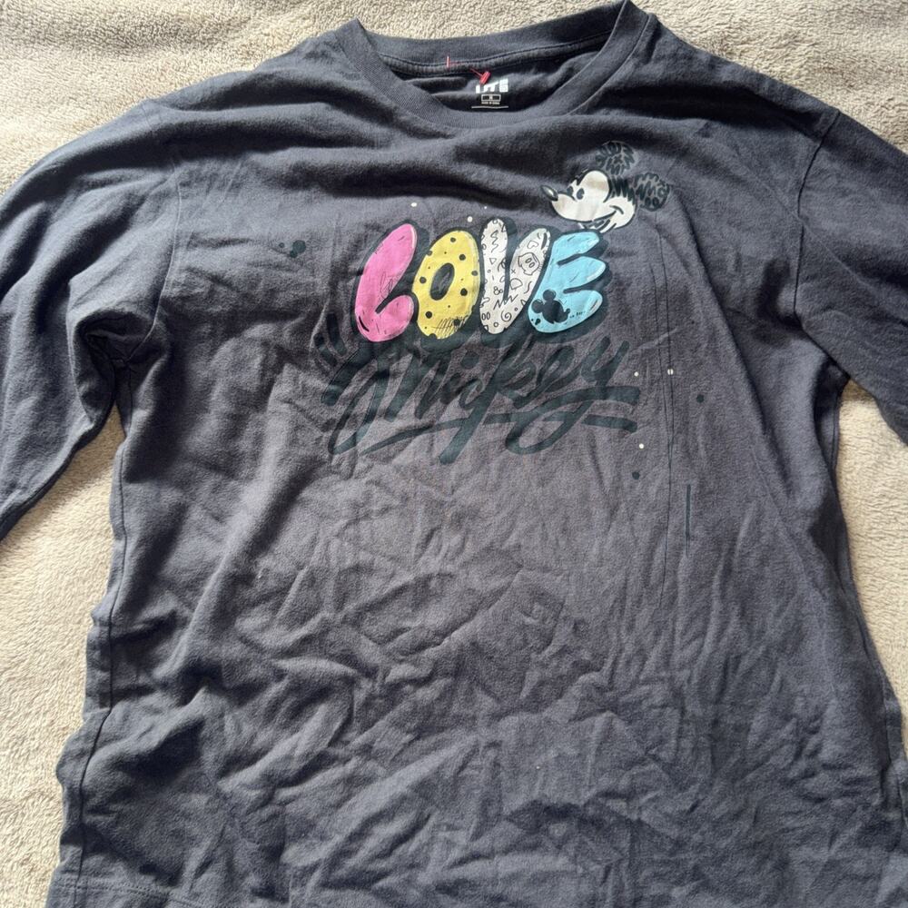 UNI-QLO Women’s “LOVE Mickey” 3/4 Sleeve Top Dark‎ Gray Size M